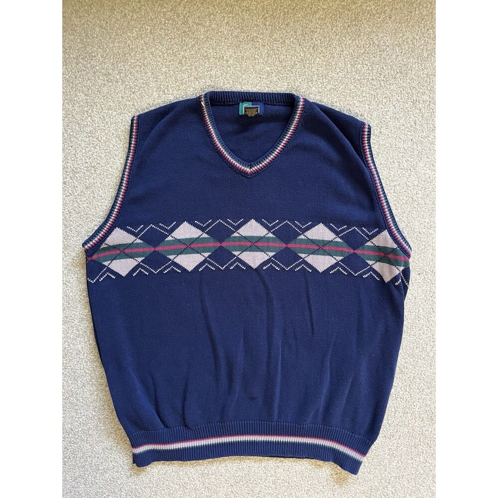 Vintage Steve Stricker Fairway Vest Mens Large Blue Argyle Geometric USA |Cotton